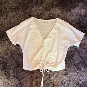Zara White V-Neck Drawstring Top